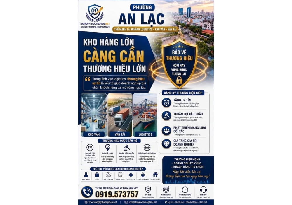 Đăng ký thương hiệu phường An Lạc với thế mạnh là nghành Logistics – Kho vận – Vận tải