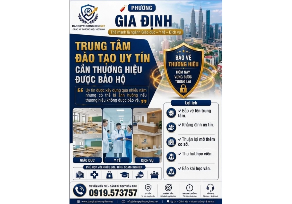 Đăng ký thương hiệu Phường Gia Định với Thế mạnh là nghành Giáo dục – Y tế – Dịch vụ